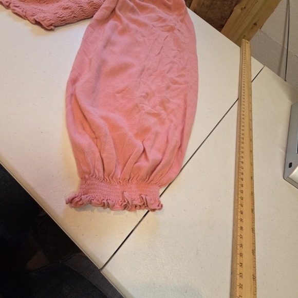 Forever 21 Womens Pink Cropped‎ Blouse L Corset Tie Front Balloon Sleeve Ruched - Picture 14 of 16